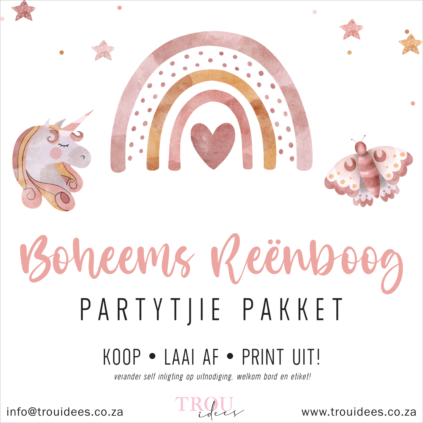 Boho Rainbow Children's Party Stationery